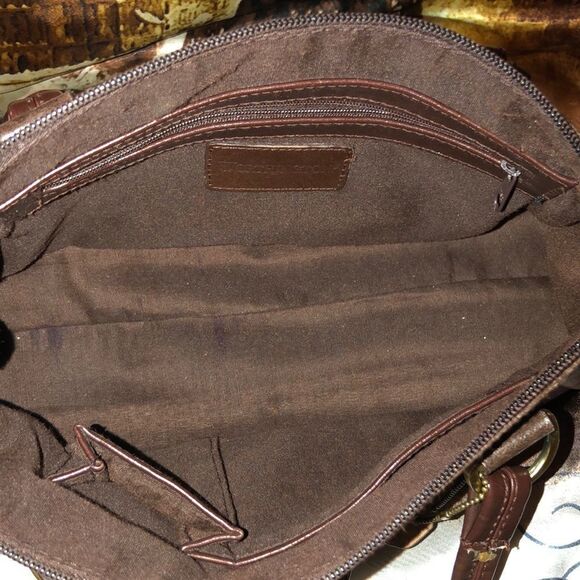 Worthington Chocolate Brown Genuine Leather Satchel Sewn Edges Twisted Handles - Picture 14 of 16